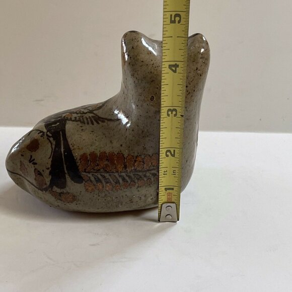 Unsigned Tonala Style Mexican Folk Art Pottery Bird Nature Design 5 inch Tan Cat - Picture 6 of 7